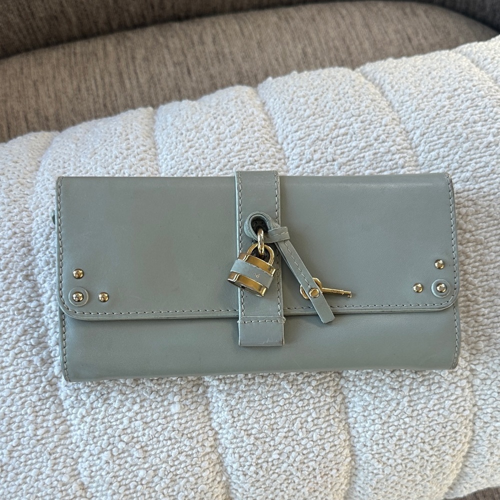 Chloe long wallet Paddingon leather Authentic Elegant Gray Women's Wallet